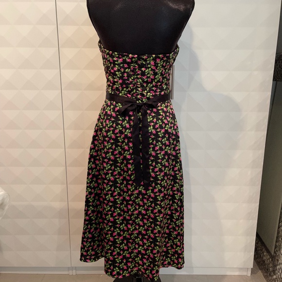 Betsey Johnson Strapless Rose Print Silk Dress - Picture 3 of 4
